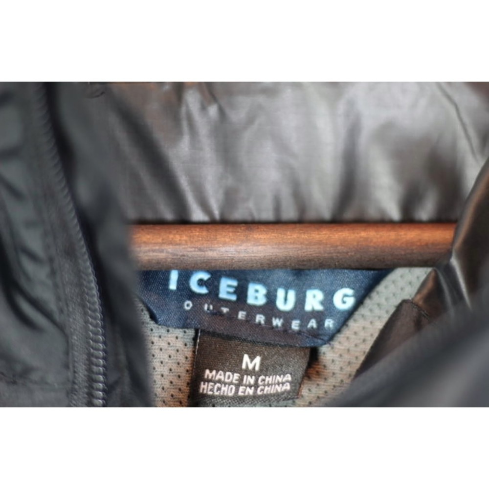 Iceburg Black Men's Windbreaker Light Jacket Front Zip Hoody Medium 014